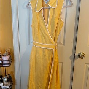Talbots Yellow Midi Dress with White Accents